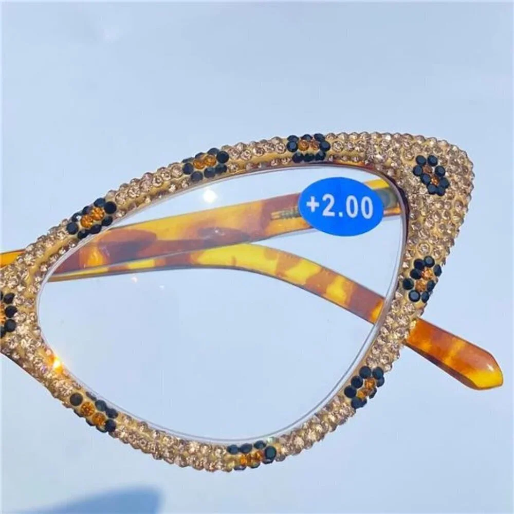 Leopard Rhinestone Cat-Eye Glasses – Retro  Frames with Leopard Accents X1.5 Mag
